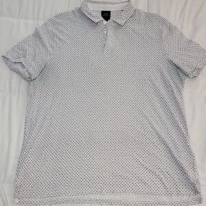 Men's White and Black Patterned Polo Shirt